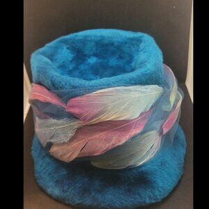 1960s CHRISTIAN DIOR CHAPEAUX FEATHERS BLUE WOOL HAT MILADY ITALY
